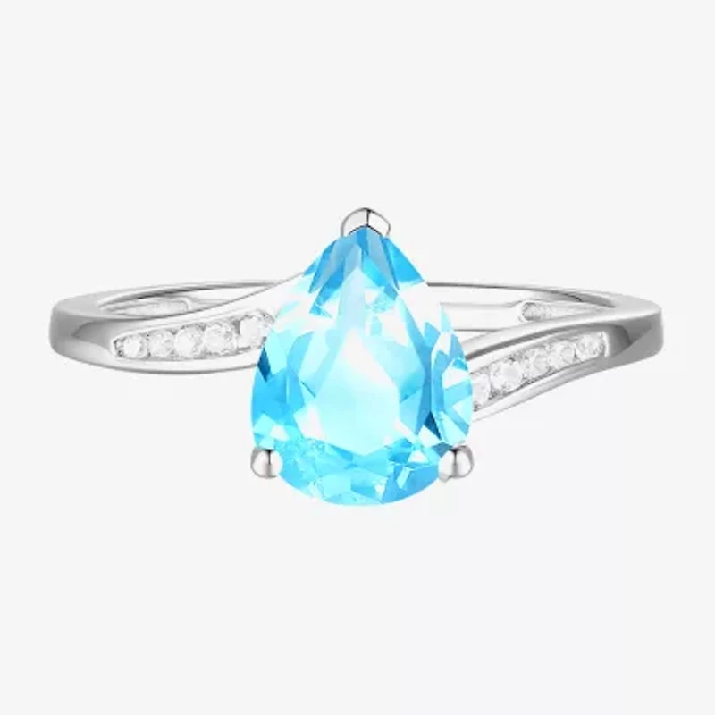 (I-J/I2-I3) Womens 1/10 CT. T.W. Natural Diamond and Genuine Gemstone 10K Gold Pear Side Stone Bypass  Cocktail Ring