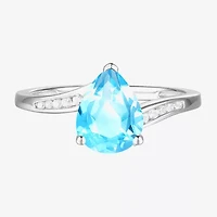 (I-J/I2-I3) Womens 1/10 CT. T.W. Natural Diamond and Genuine Gemstone 10K Gold Pear Side Stone Bypass  Cocktail Ring