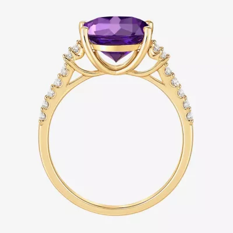 (J-K/I2-I3) Womens 1/6 CT. T.W. Natural Diamond and Gemstone 10K Gold Oval Side Stone Cocktail Ring