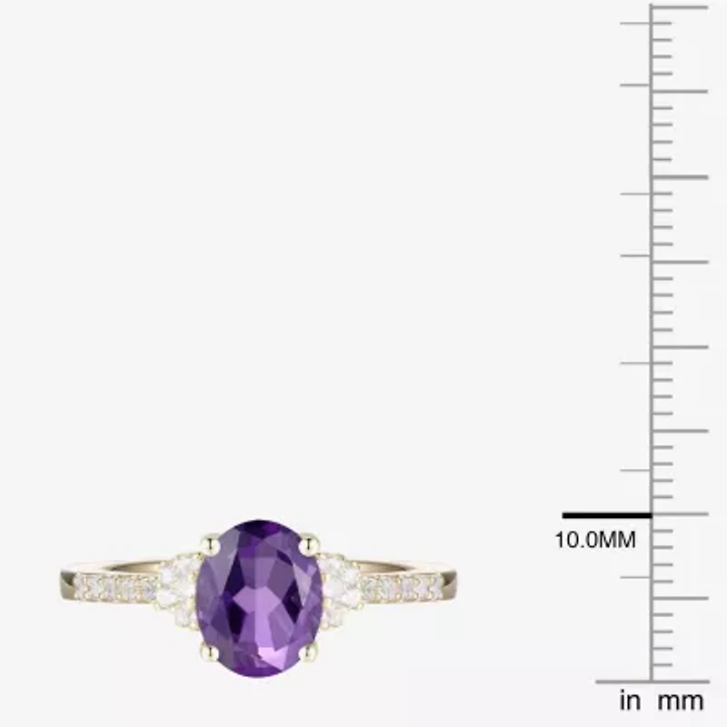 (J-K/I2-I3) Womens 1/6 CT. T.W. Natural Diamond and Gemstone 10K Gold Oval Side Stone Cocktail Ring