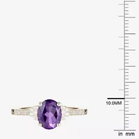 (J-K/I2-I3) Womens 1/6 CT. T.W. Natural Diamond and Gemstone 10K Gold Oval Side Stone Cocktail Ring