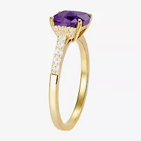 (J-K/I2-I3) Womens 1/6 CT. T.W. Natural Diamond and Gemstone 10K Gold Oval Side Stone Cocktail Ring