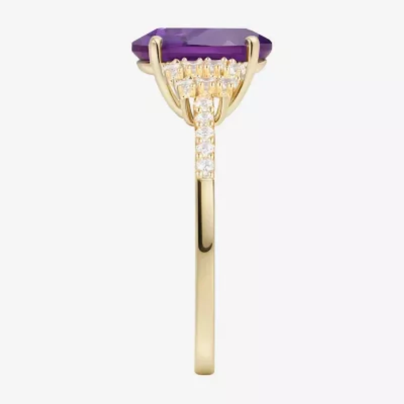 (J-K/I2-I3) Womens 1/6 CT. T.W. Natural Diamond and Gemstone 10K Gold Oval Side Stone Cocktail Ring