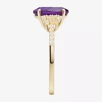 (J-K/I2-I3) Womens 1/6 CT. T.W. Natural Diamond and Gemstone 10K Gold Oval Side Stone Cocktail Ring