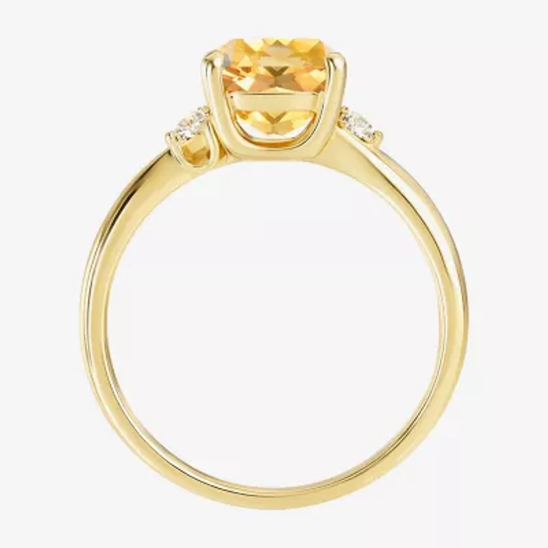 (I-J/I2-I3) Womens Diamond Accent Genuine Gemstone 10K Gold Cushion Side Stone Cocktail Ring