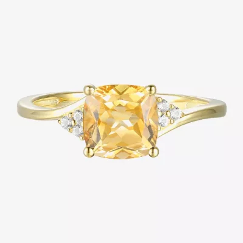 (I-J/I2-I3) Womens Diamond Accent Genuine Gemstone 10K Gold Cushion Side Stone Cocktail Ring