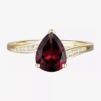 (I-J/I2-I3) Womens 1/10 CT. T.W. Natural Diamond and Genuine Gemstone 10K Gold Pear Side Stone Bypass  Cocktail Ring