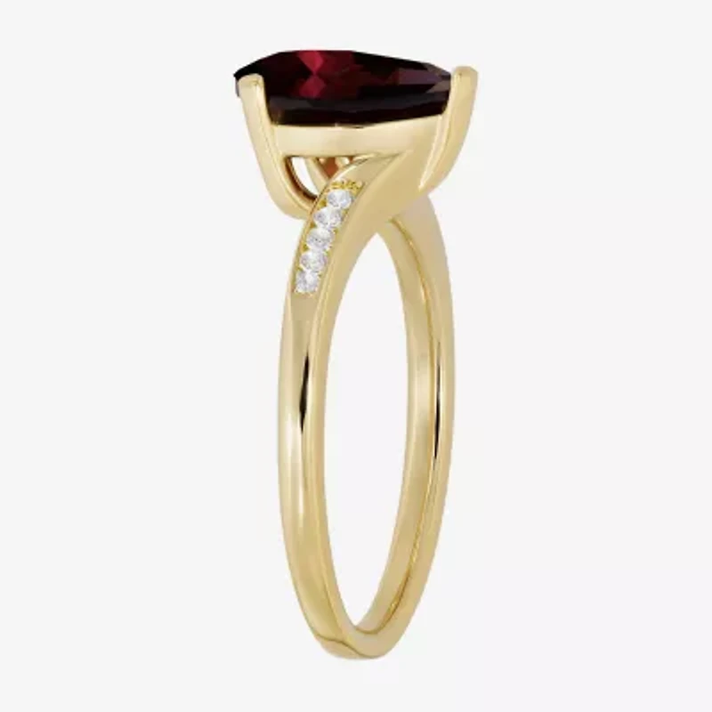 (I-J/I2-I3) Womens 1/10 CT. T.W. Natural Diamond and Genuine Gemstone 10K Gold Pear Side Stone Bypass  Cocktail Ring