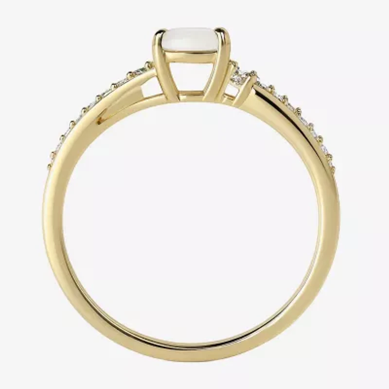 (J-K/I2-I3) Womens Gemstone and 1/10 CT. T.W. Natural Diamond 10K Gold Oval Side Stone Cocktail Ring