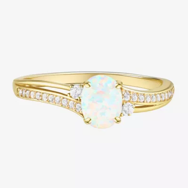 (J-K/I2-I3) Womens Gemstone and 1/10 CT. T.W. Natural Diamond 10K Gold Oval Side Stone Cocktail Ring