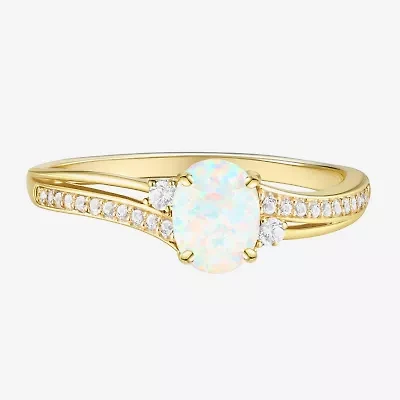 (J-K/I2-I3) Womens Gemstone and 1/10 CT. T.W. Natural Diamond 10K Gold Oval Side Stone Cocktail Ring