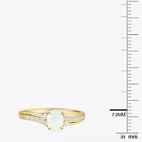 (J-K/I2-I3) Womens Gemstone and 1/10 CT. T.W. Natural Diamond 10K Gold Oval Side Stone Cocktail Ring
