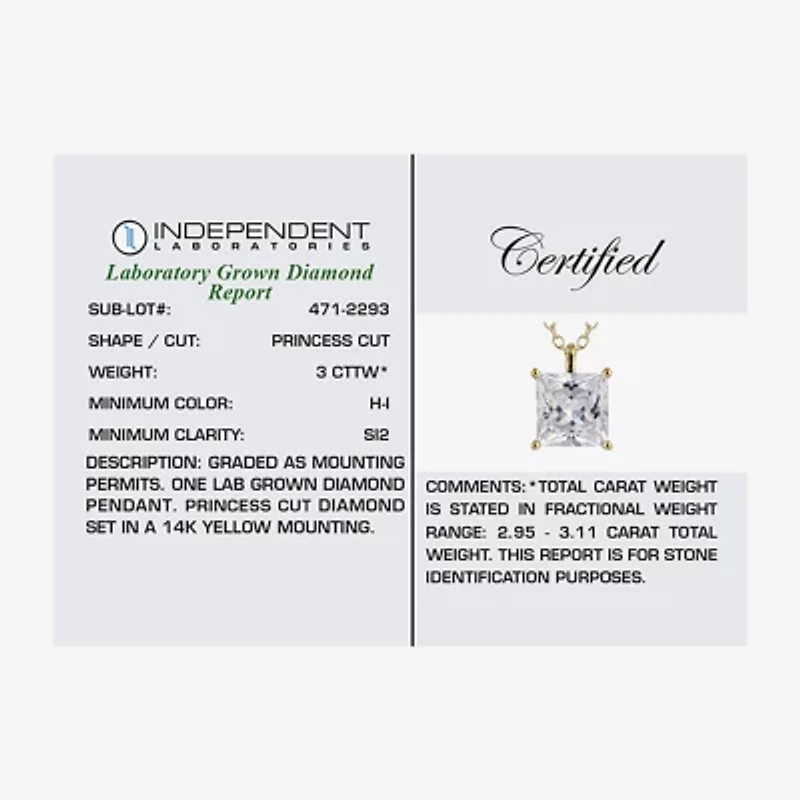 Womens 3 CT. T.W. Lab Grown White Diamond 14K Gold 18 Inch Pendant Necklace