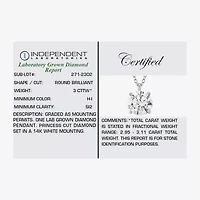 Womens 3 CT. Lab Grown White Diamond 14K Gold Round 18 Inch Pendant Necklace