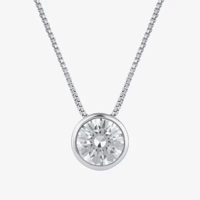 (F / Si2) Womens 2 CT. Lab Grown White Diamond 10K White Gold Round 18 Inch Pendant Necklace