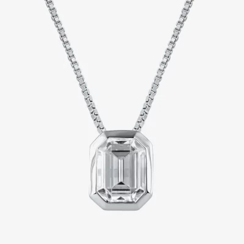 (F / Si2) Womens 2 CT. Lab Grown White Diamond 10K White Gold Emerald 18 Inch Pendant Necklace