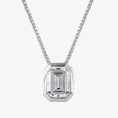 (F / Si2) Womens 2 CT. Lab Grown White Diamond 10K White Gold Emerald 18 Inch Pendant Necklace