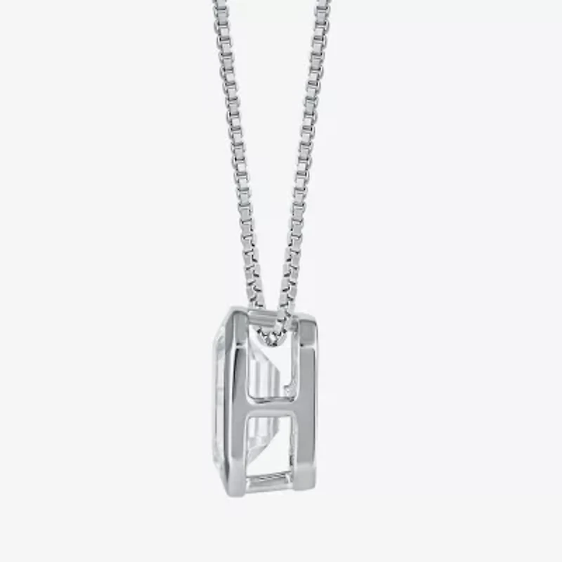 (F / Si2) Womens 2 CT. Lab Grown White Diamond 10K White Gold Emerald 18 Inch Pendant Necklace