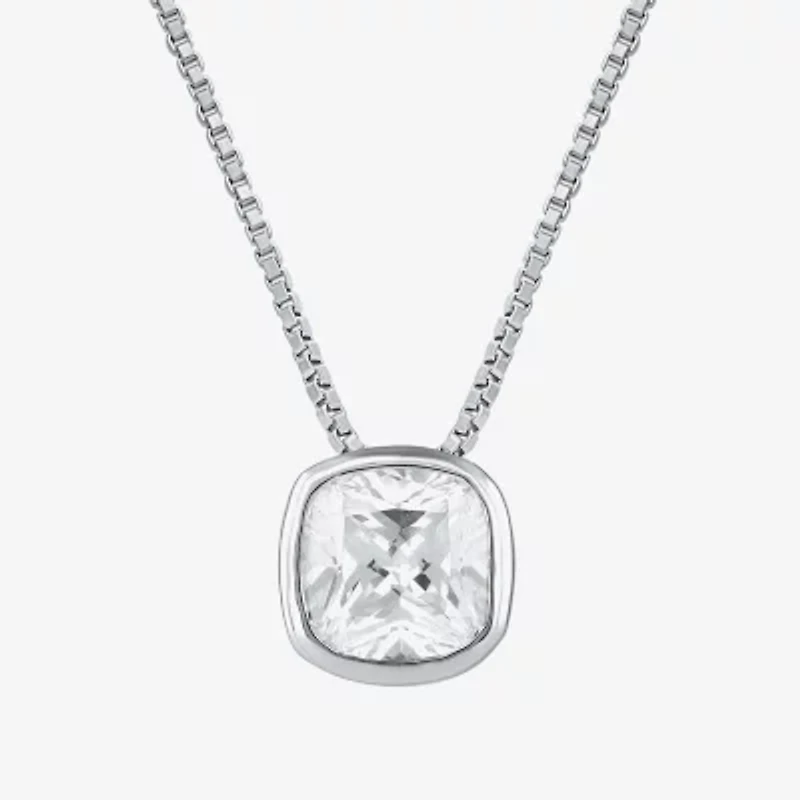 (F / Si2) Womens 2 CT. Lab Grown White Diamond 10K White Gold Cushion 18 Inch Pendant Necklace