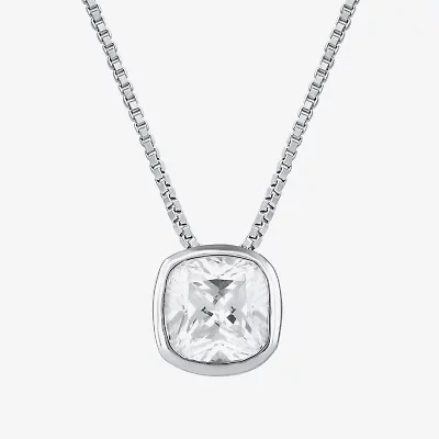 (F / Si2) Womens 2 CT. Lab Grown White Diamond 10K White Gold Cushion 18 Inch Pendant Necklace