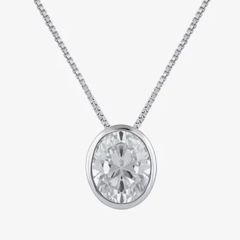 (F / Si2) Womens 2 CT. Lab Grown White Diamond 10K White Gold Oval 18 Inch Pendant Necklace