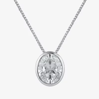 (F / Si2) Womens 2 CT. Lab Grown White Diamond 10K White Gold Oval 18 Inch Pendant Necklace