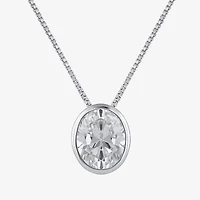 (F / Si2) Womens 2 CT. Lab Grown White Diamond 10K White Gold Oval 18 Inch Pendant Necklace