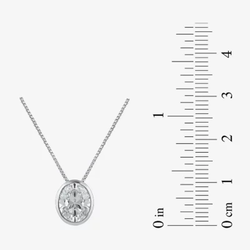 (F / Si2) Womens 2 CT. Lab Grown White Diamond 10K White Gold Oval 18 Inch Pendant Necklace
