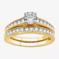 (H-I/I1) Womens 1 CT. T.W. Lab Grown White Diamond 14K Gold Over Silver Side Stone Bridal Set