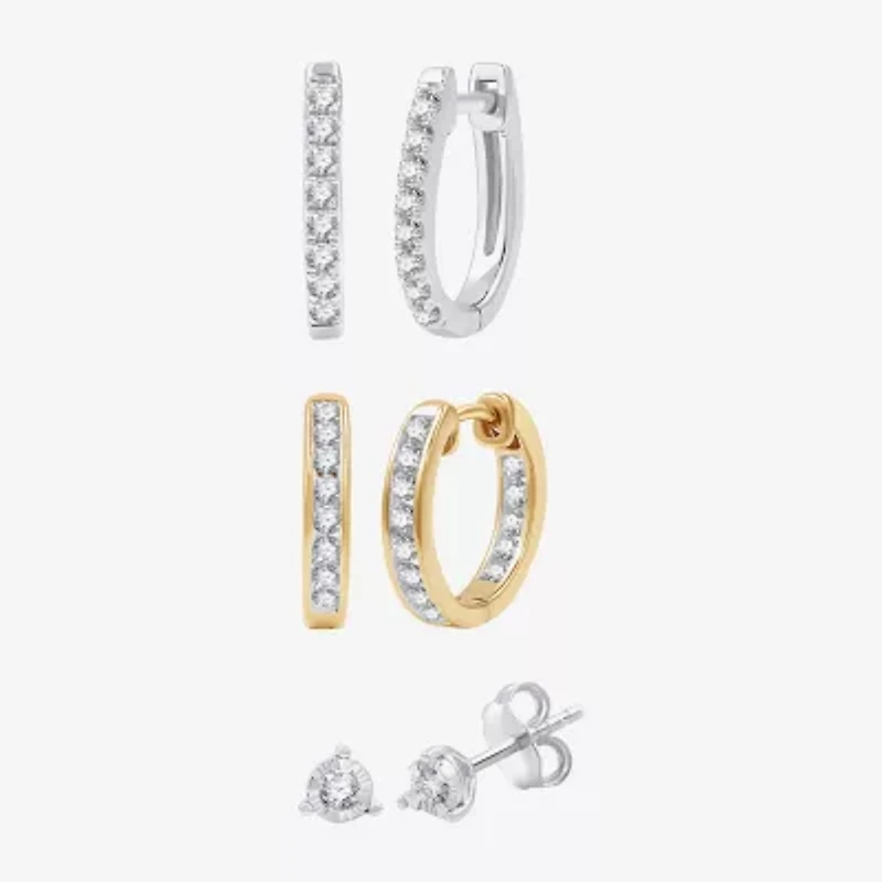 (G, Si1-Si2) Womens 1 CT. T.W. Lab Grown White Diamond 14K Gold Over Silver Sterling Silver 3 Pair Earring Set