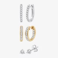 (G, Si1-Si2) Womens 1 CT. T.W. Lab Grown White Diamond 14K Gold Over Silver Sterling Silver 3 Pair Earring Set