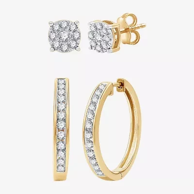 (G, Si1-Si2) Womens 1 CT. T.W. Lab Grown White Diamond 14K Gold Over Silver 2 Pair Earring Set