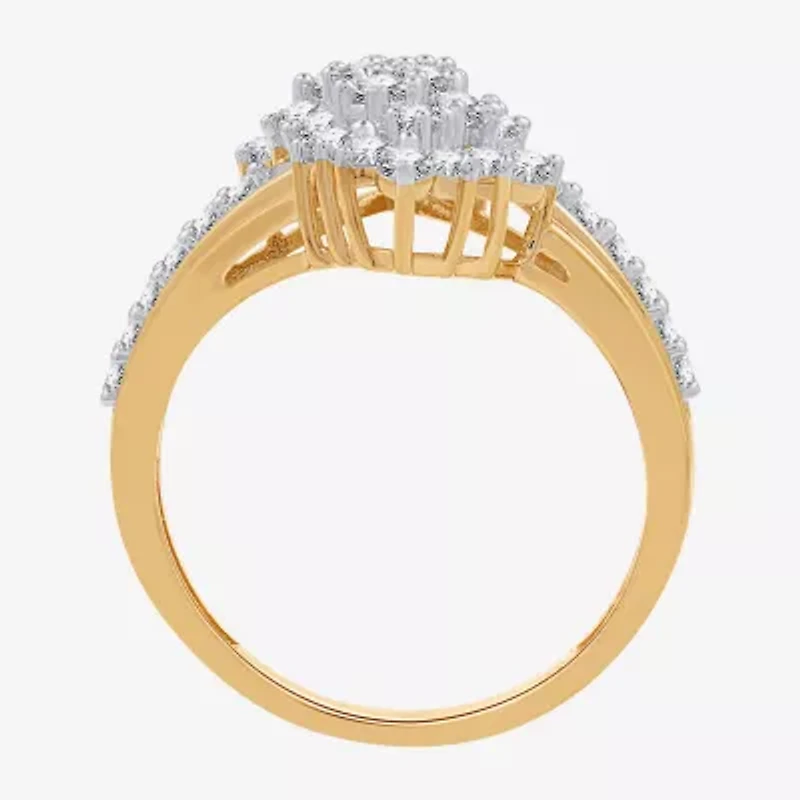 (G, Si1-Si2) Womens 1 CT. T.W. Lab Grown White Diamond 14K Gold Over Silver Cluster Cocktail Ring