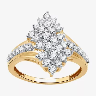 (G, Si1-Si2) Womens 1 CT. T.W. Lab Grown White Diamond 14K Gold Over Silver Cluster Cocktail Ring