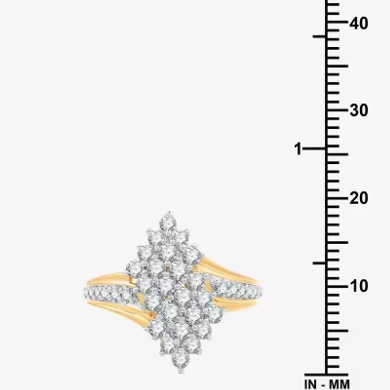 (G, Si1-Si2) Womens 1 CT. T.W. Lab Grown White Diamond 14K Gold Over Silver Cluster Cocktail Ring
