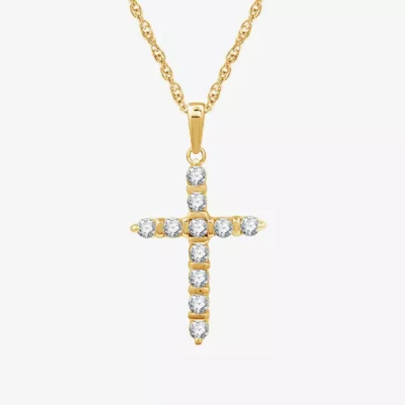 Cross (G, Si1-Si2) Womens 1/2 CT. T.W. Lab Grown White Diamond 14K Gold Over Silver 18 Inch Pendant Necklace