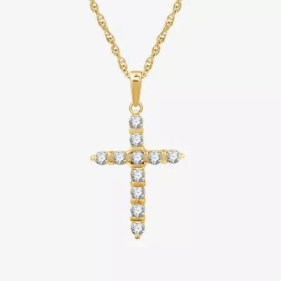 Cross (G, Si1-Si2) Womens 1/2 CT. T.W. Lab Grown White Diamond 14K Gold Over Silver 18 Inch Pendant Necklace