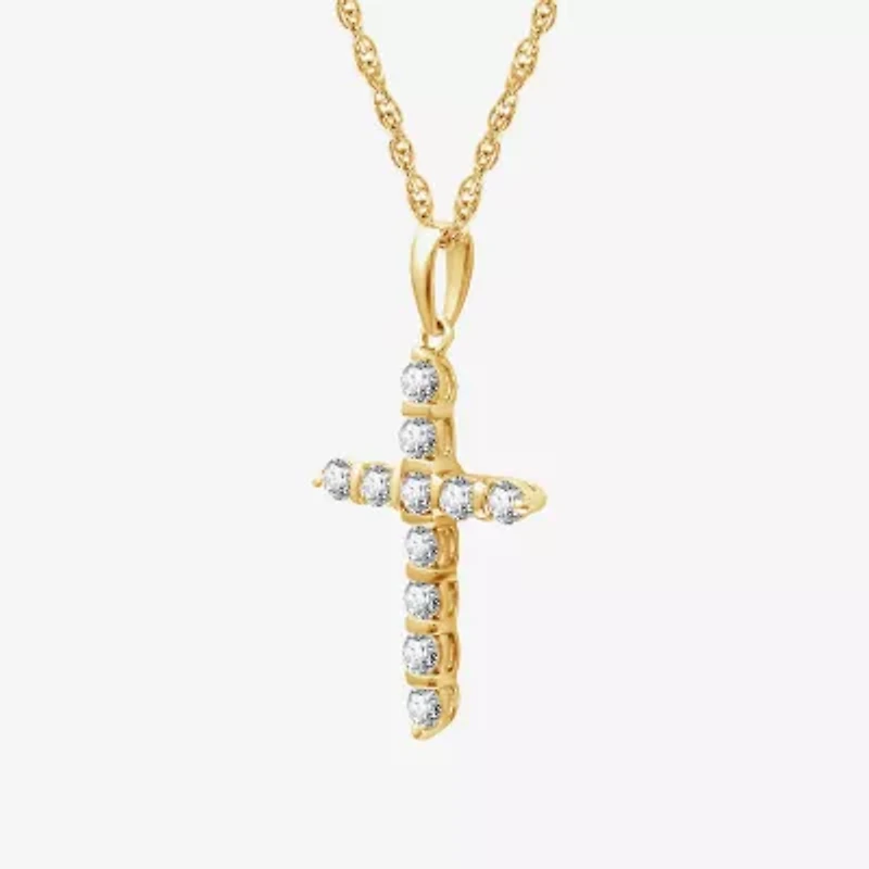 Cross (G, Si1-Si2) Womens 1/2 CT. T.W. Lab Grown White Diamond 14K Gold Over Silver 18 Inch Pendant Necklace