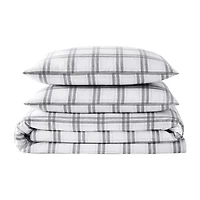 London Fog Grey Plaid Flannel Duvet Cover Set