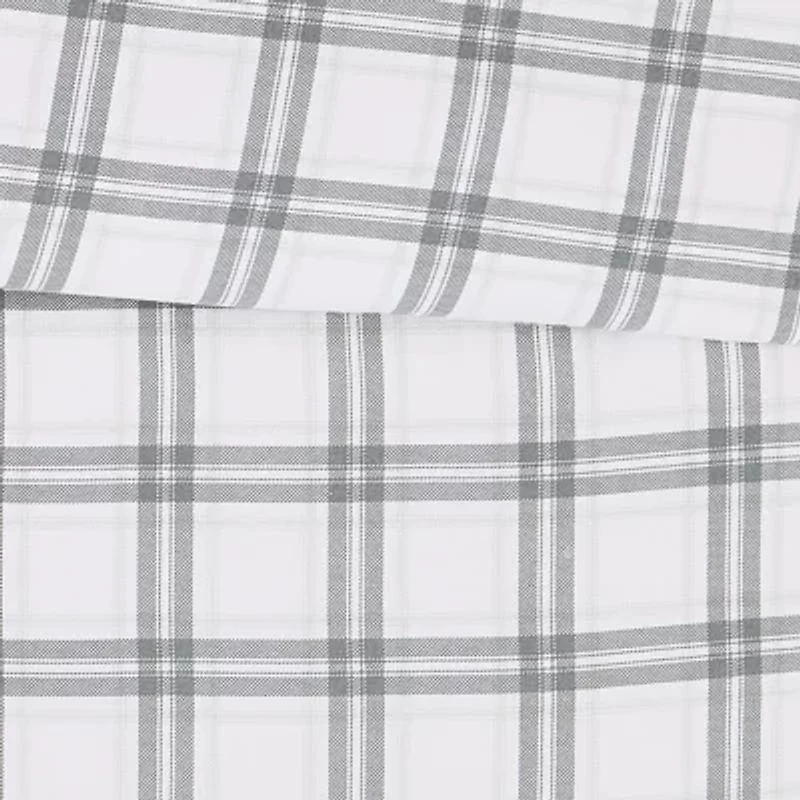 London Fog Grey Plaid Flannel Duvet Cover Set