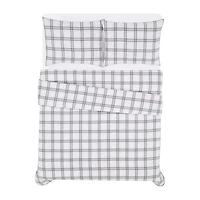 London Fog Grey Plaid Flannel Duvet Cover Set
