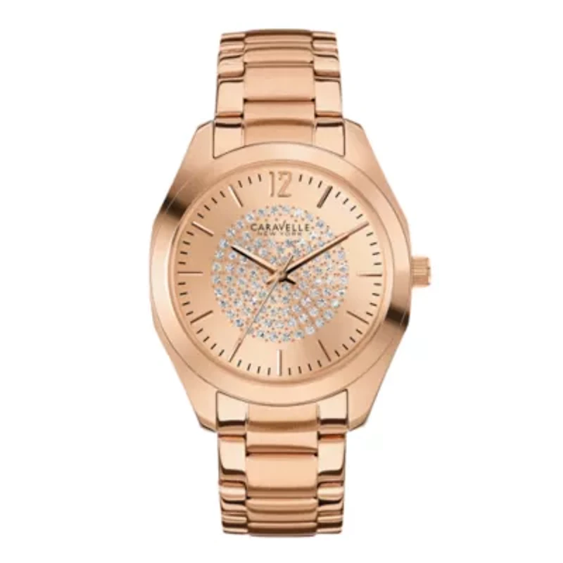 Caravelle New York® Womens Crystal-Accent Rose-Tone Stainless Steel Watch 44L160