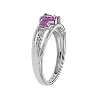 Lab-Created Pink Sapphire Heart-Shaped 3-Stone Sterling Silver Ring