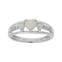 Lab-Created Opal & Diamond-Accent Heart-Shaped 3-Stone Sterling Silver Ring