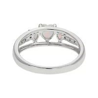 Lab-Created Opal & Diamond-Accent Heart-Shaped 3-Stone Sterling Silver Ring