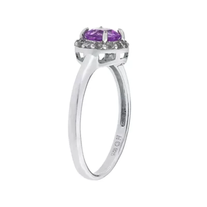 Faceted Genuine Amethyst & White Topaz Sterling Silver Ring