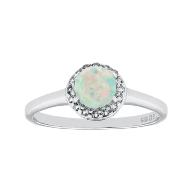 Faceted Lab-Created Opal & White Topaz Sterling Silver Ring