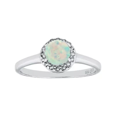 Faceted Lab-Created Opal & White Topaz Sterling Silver Ring