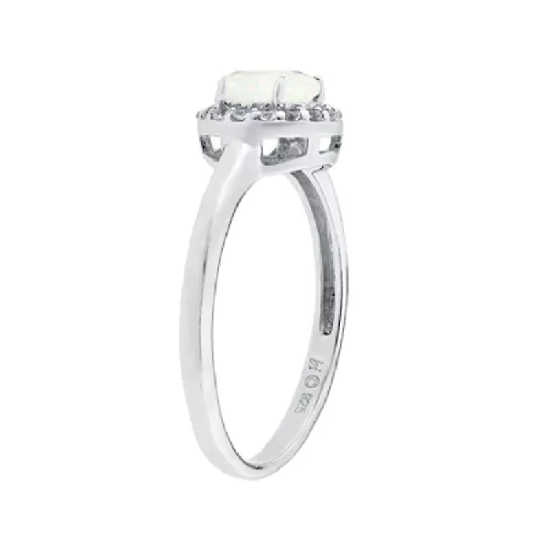 Faceted Lab-Created Opal & White Topaz Sterling Silver Ring