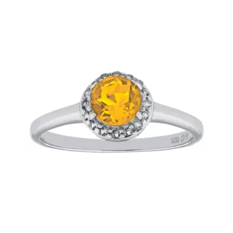 Faceted Genuine Citrine & White Topaz Sterling Silver Ring